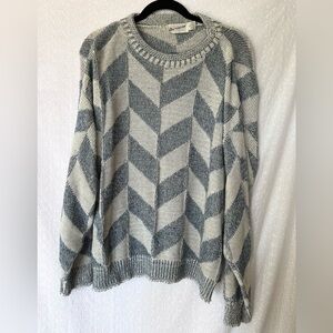 Vintage Directions USA Blue and White checker stripe pattern knit sweater XL